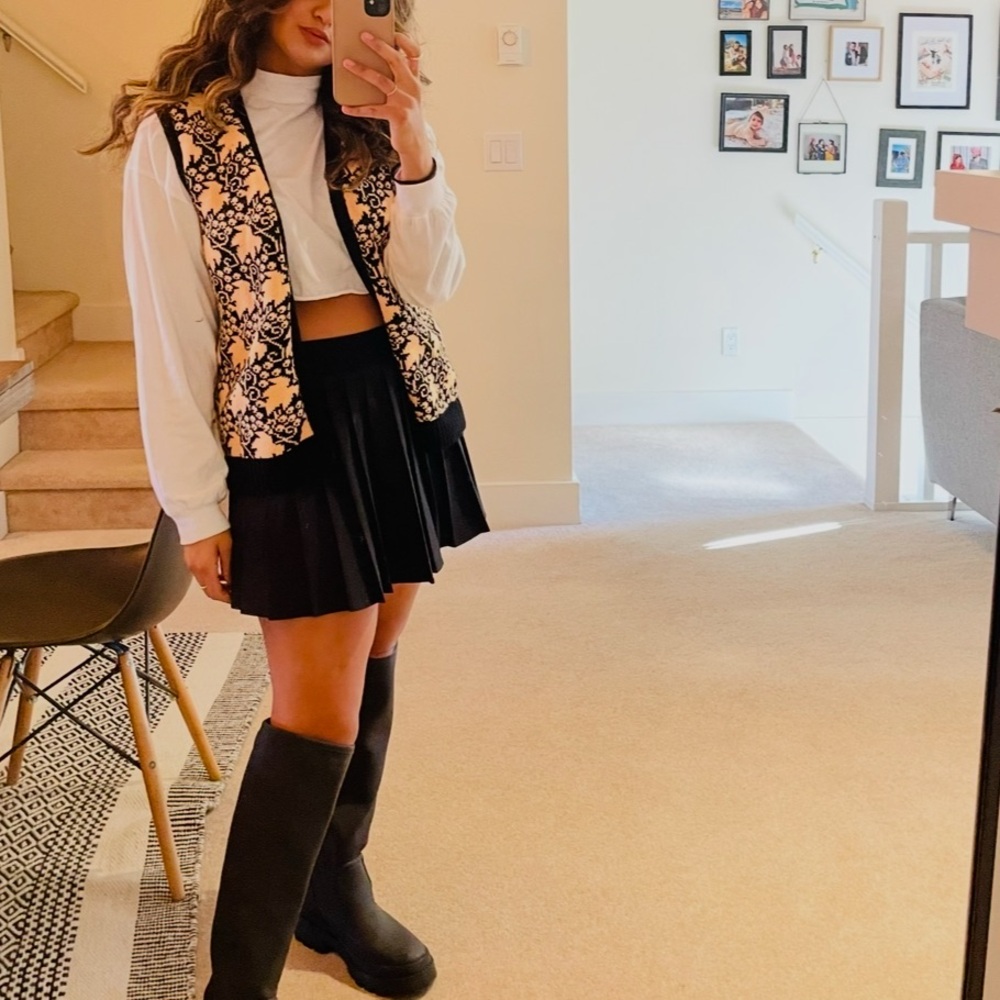 Black and Peach Patterned Sweater Vest